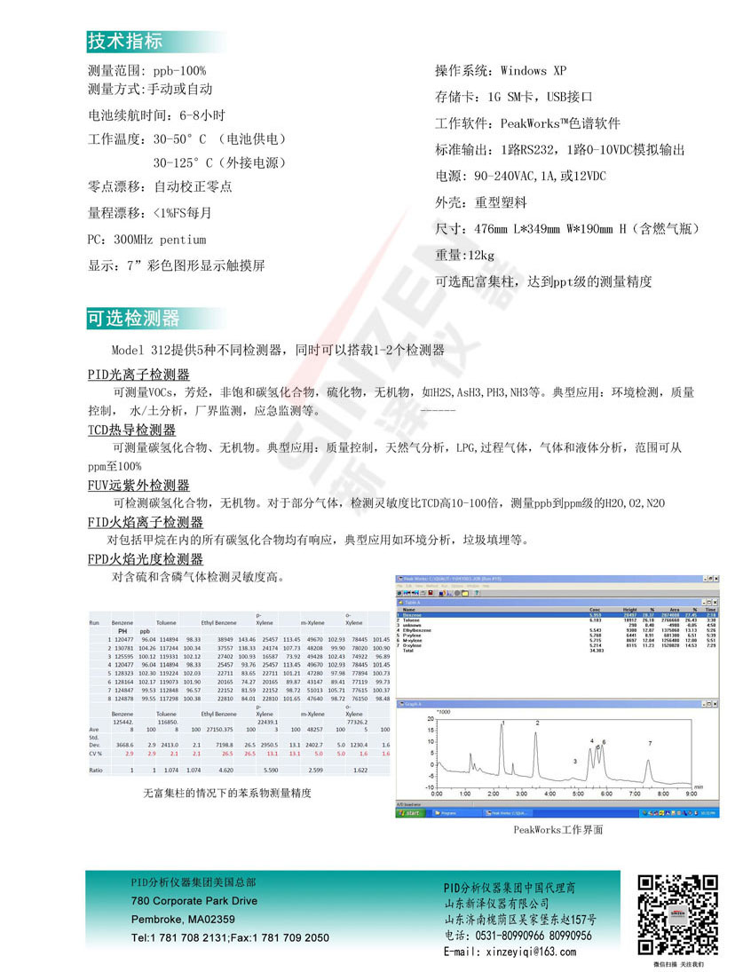美國PID公司Model 312便攜式色譜分析儀技術參數(shù)表
